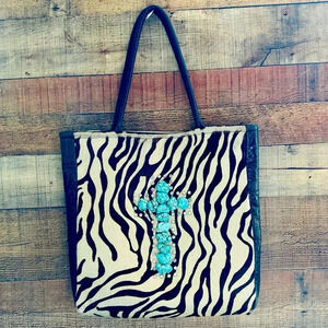 Kurtmen Designs Cowhide W Turquoise Nugget and Crystal Tote Bag